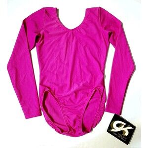 GK Elite VTG 90s AXS Bright Pink Waffle Leotard Stretch Long Sleeve NWT Adult XS